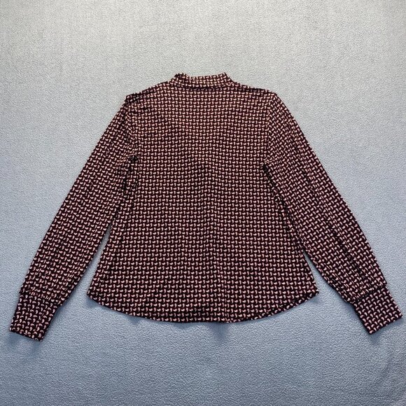 Adrianna Papell Tie Neck Blouse Crepe Size L Paisley Print Long Sleeve Stretch - Picture 2 of 8